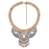 Howlite Marble Art Deco Crystal Fringe Statement Necklace